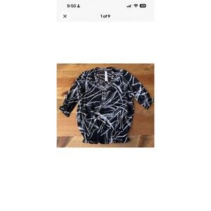 Adrienne Vittadini Womens Size S Blouse Black Jewel V Neck 3/4 Sleeve NWT